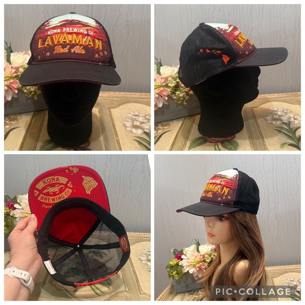 Kona Brewing Company Lavaman Red Ale Snapback Mesh Trucker Cap Hat Aloha Hawaii